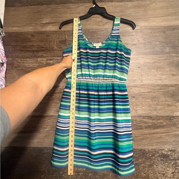 LOFT Vibrant Striped Blue Green Mini Sundress Dress - Picture 6 of 6